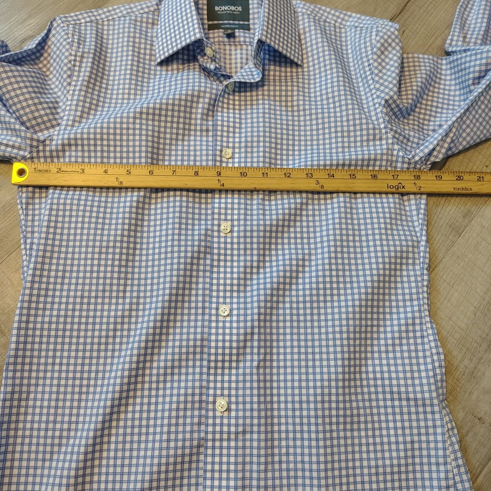 Bonobos Tailored Slim Fit Dress Shirt Blue White Check Premium Swiss Fabric 15 - Picture 6 of 7